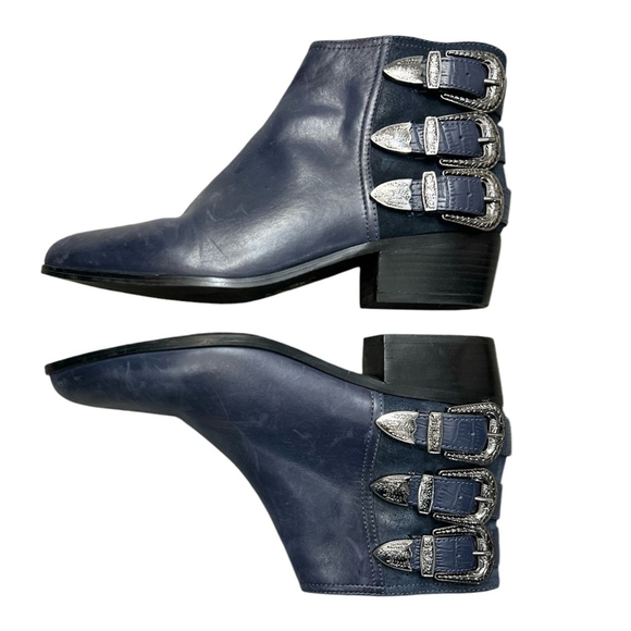 Shoes - SOLD ALDO blue leather western boho buckle ankle boots 8.5